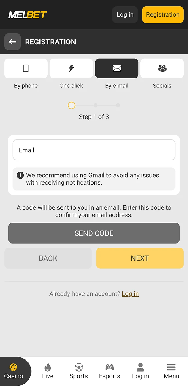 Sign up and don’t forget to enter the Melbet promo code.