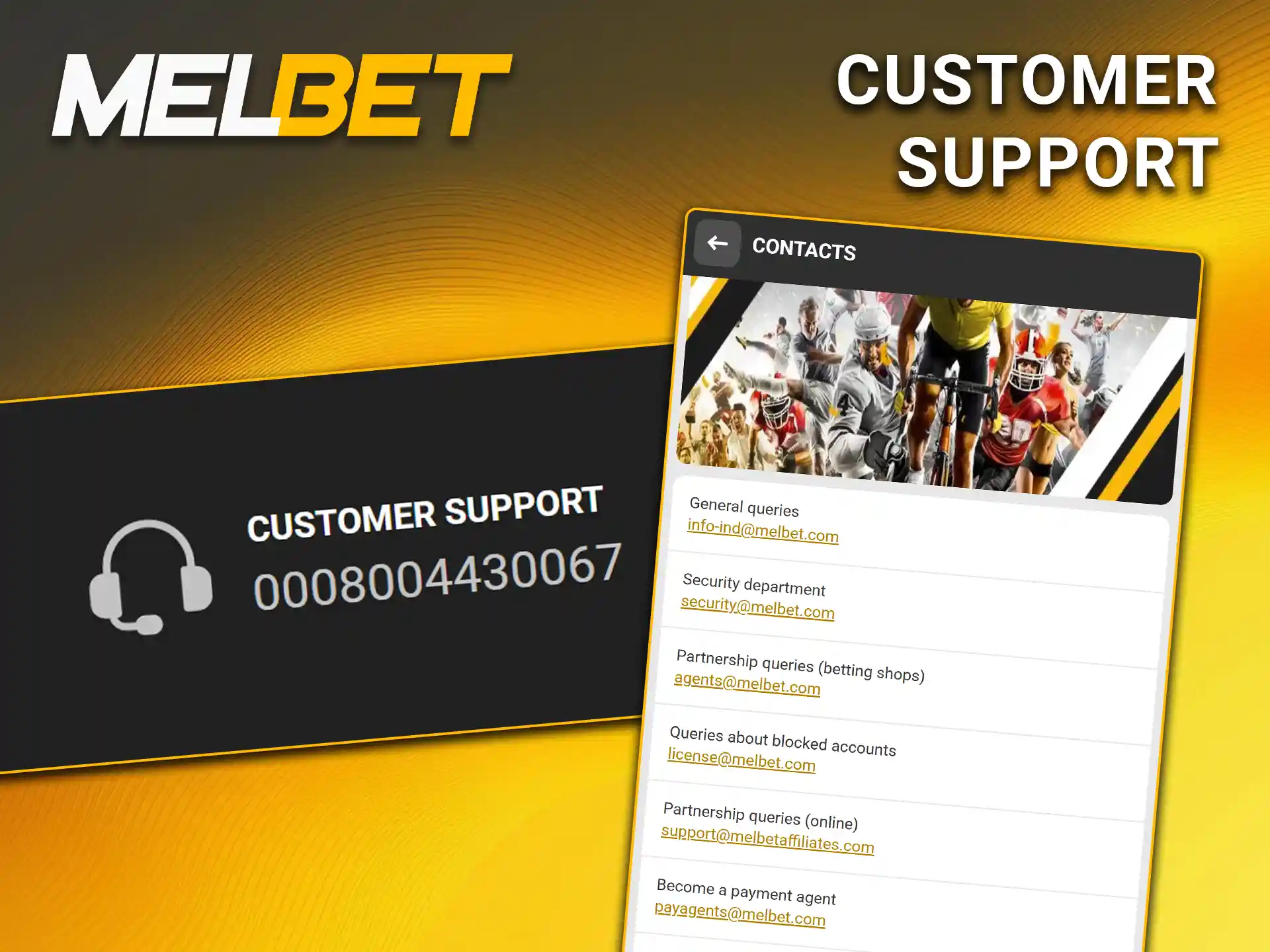 Find contact information and customer support on Melbet