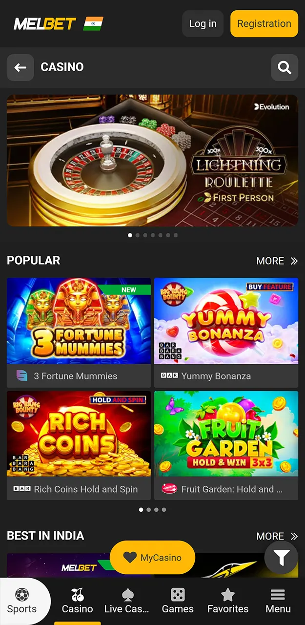 Find your favorite game among the thousands available on the Melbet app.