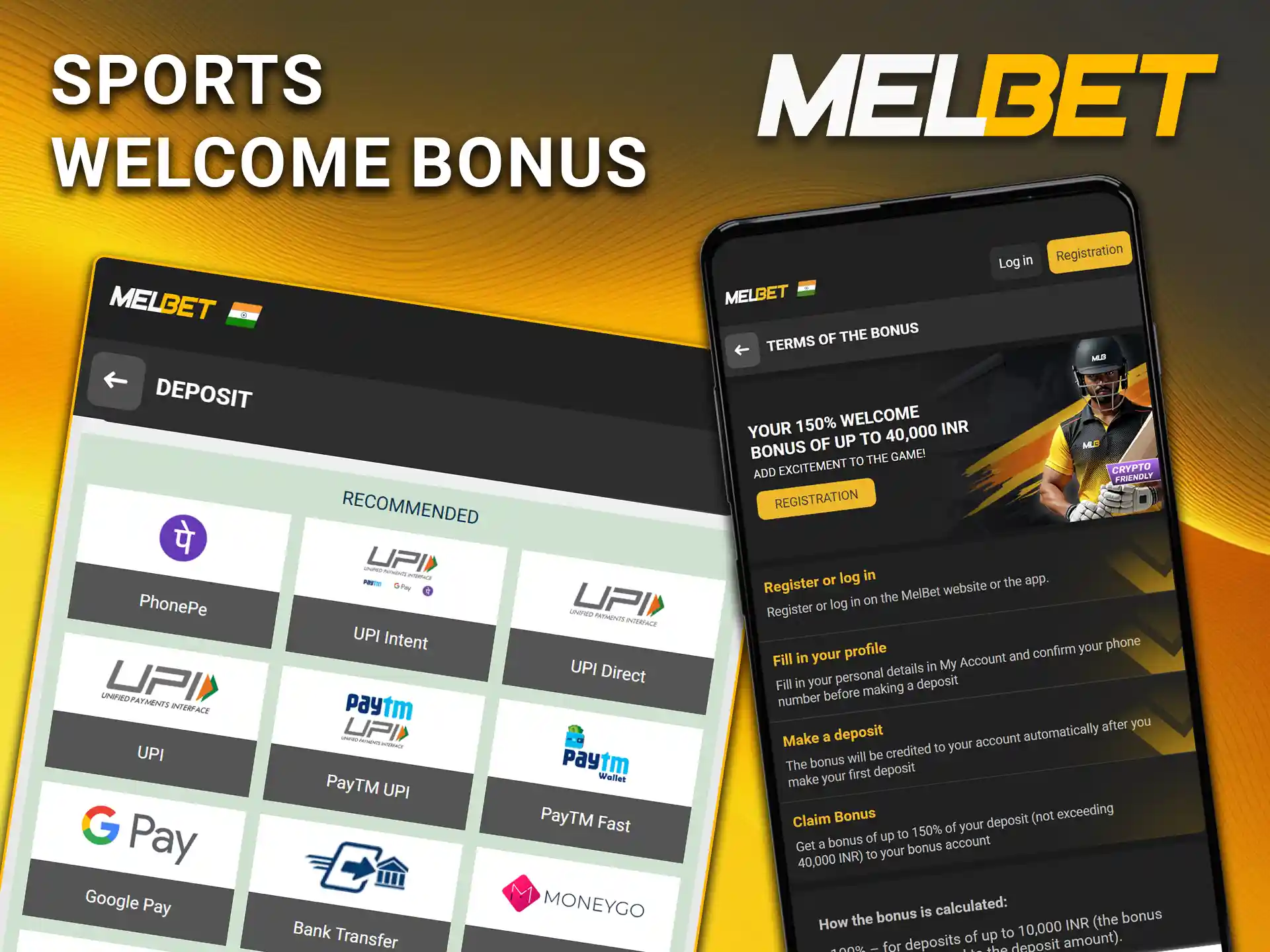 Increase your first deposit for sports wagers by activating the sports welcome bonus on Melbet.