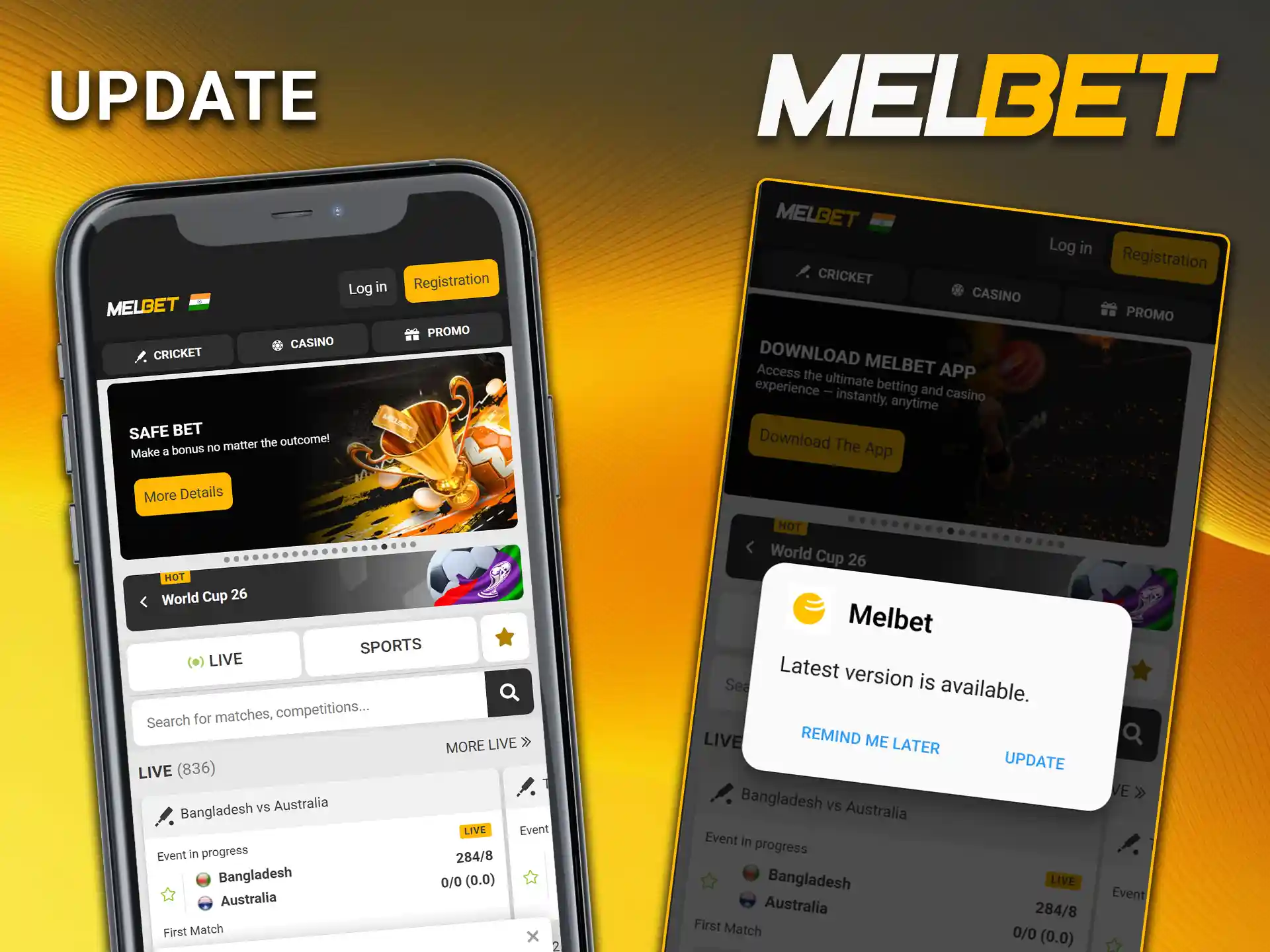 Download the newest installation package to update the Melbet app for the latest version.