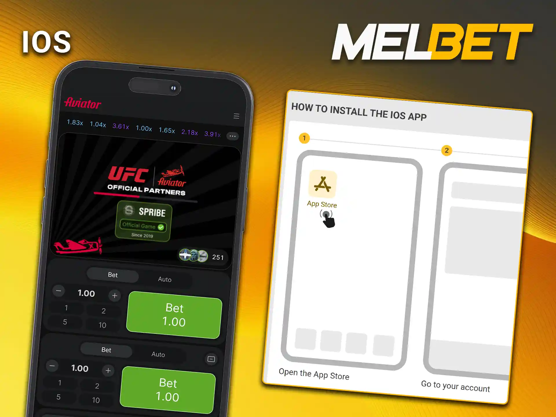 Set up a mobile web shortcut to access and play Aviator on iOS devices on Melbet.