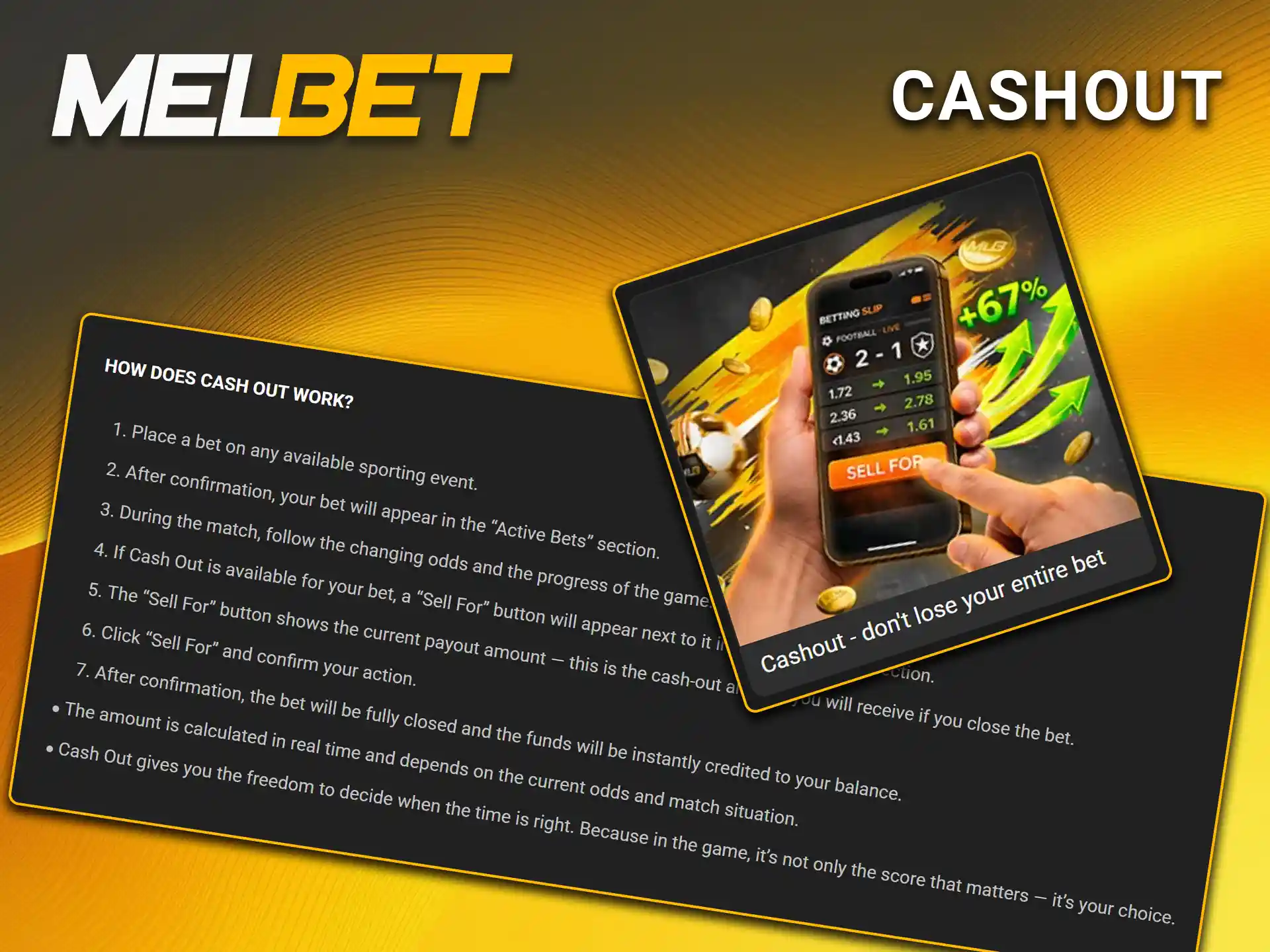 Keep your winnings by using the cashout bonus at Melbet.