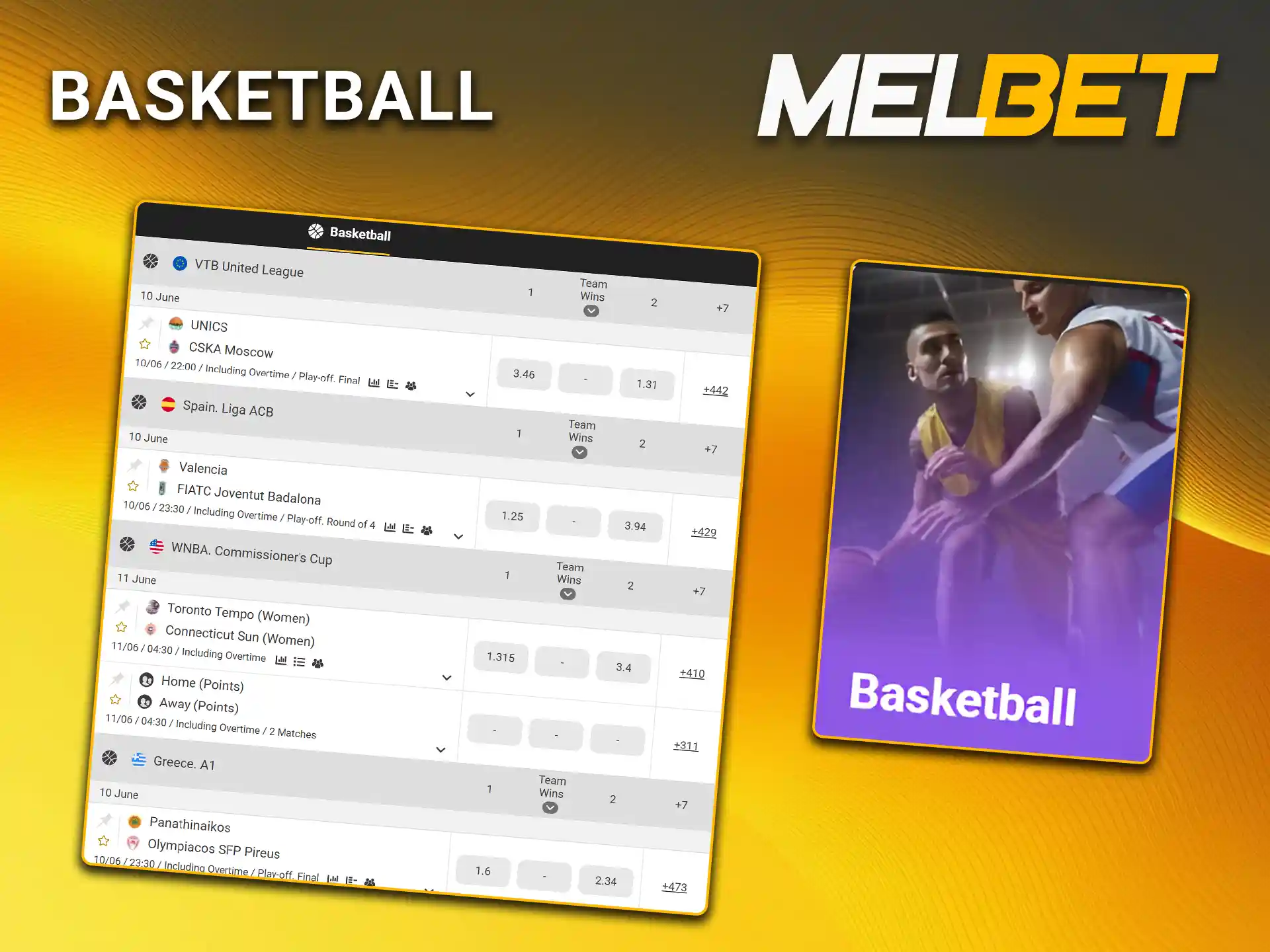 Bet on the best basketball games at Melbet.