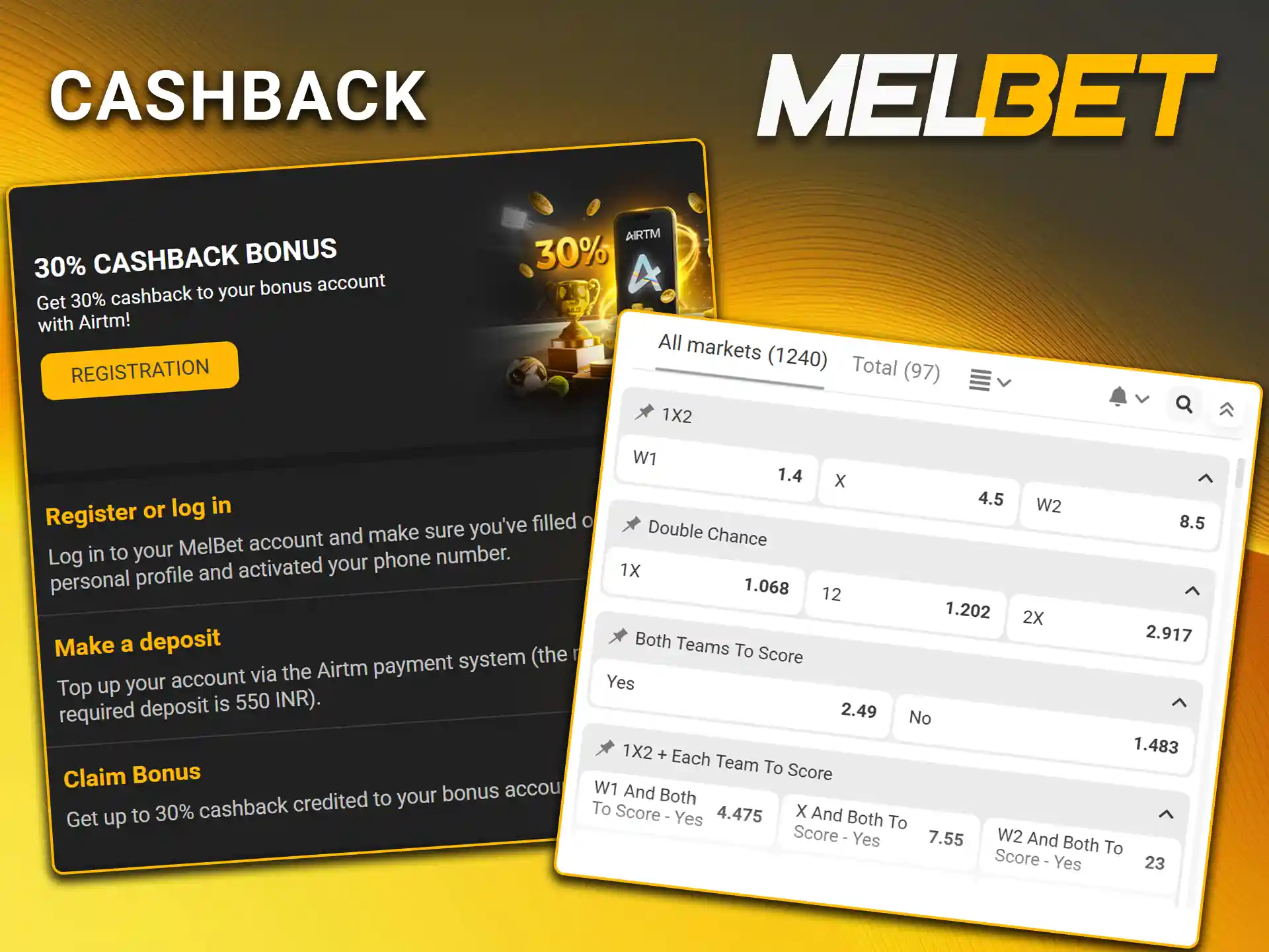 Recover a part of your funds on selected games with the cashback on Melbet.