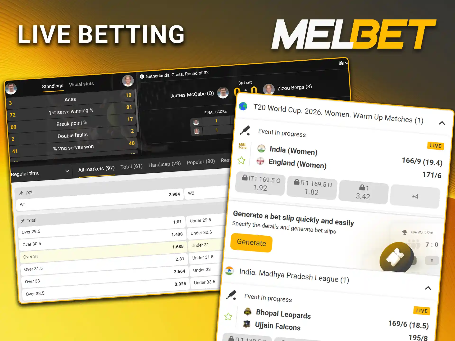 Make instant predictions during live sporting events on Melbet.