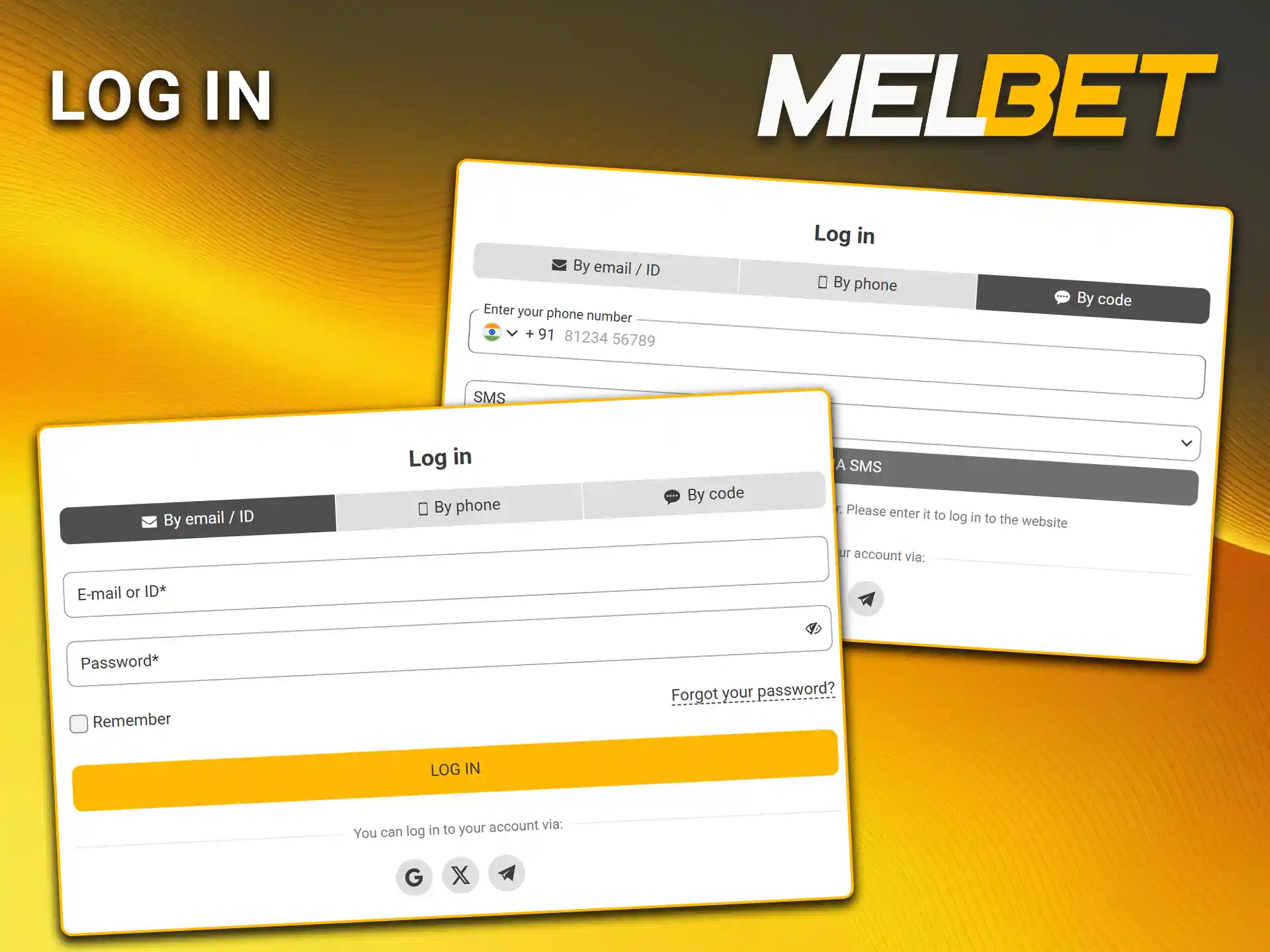 Choose the method that suits you best and log in to your Melbet account.