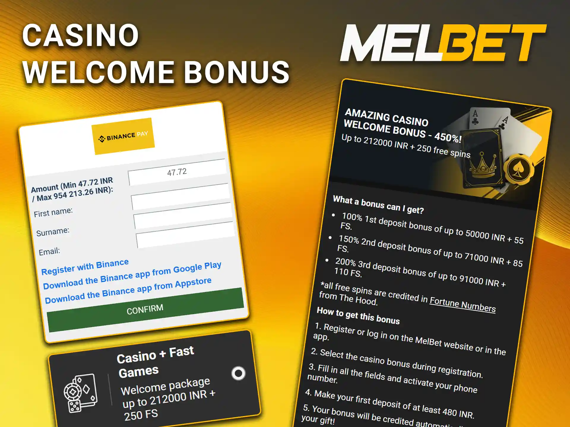 Make your first deposits with the Melbet casino welcome package.