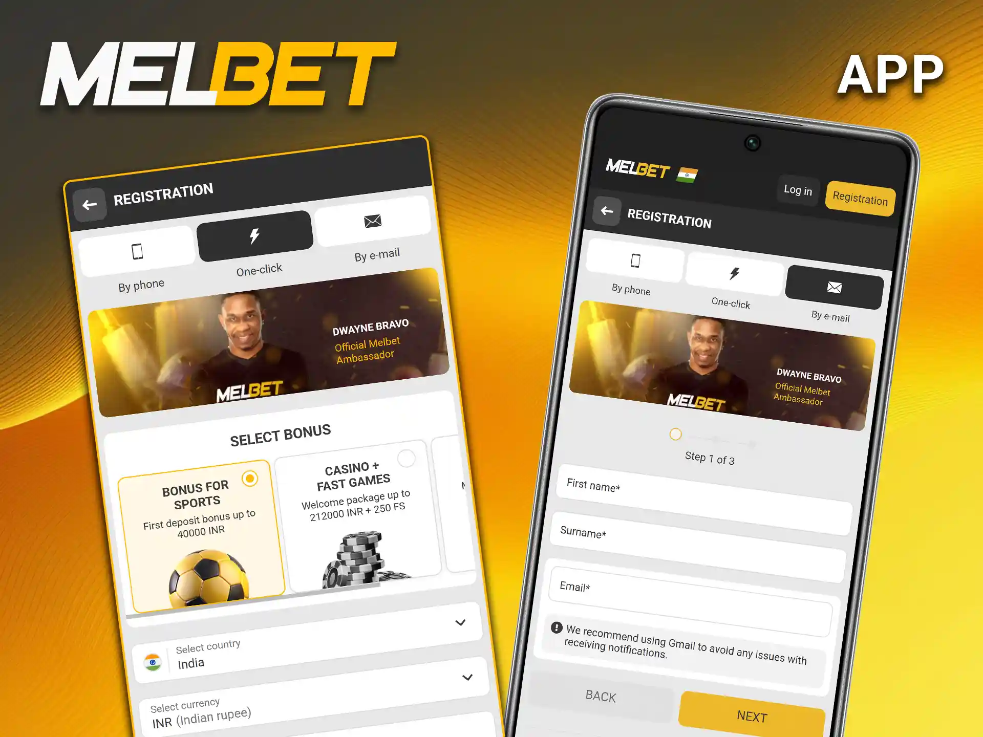 Fill out the mobile signup form to complete the registration on Melbet.